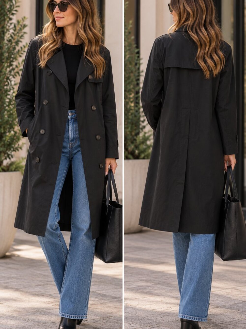 Everlane Black Double Breasted Wool Trench Coat Size XS